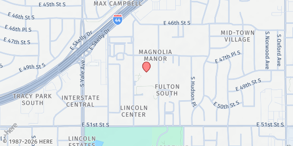 Map showing Church of the Resurrection Hope Food Pantry at 4804 S. Fulton Ave., Tulsa, OK