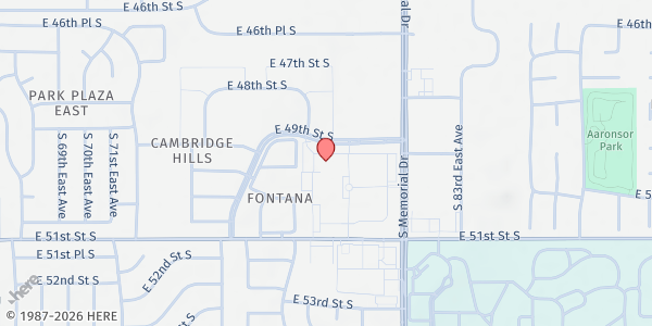 Map showing Common Ground CHURCH at 7810 East 49th Street, Tulsa, OK