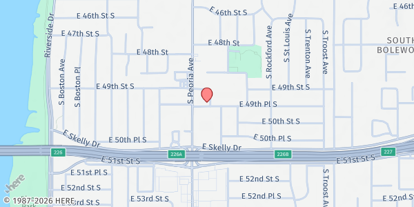 Map showing COSMO CENTER (Church of Saint Mary Outreach) at 1319 E 49th Pl, Tulsa, OK