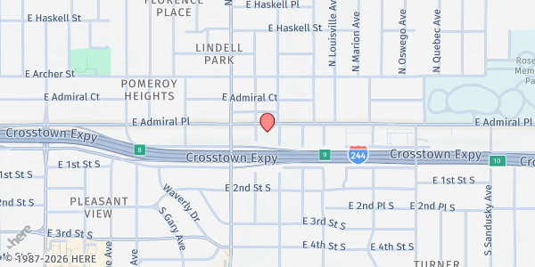 Map showing Crosstown Church of Christ at 3400 E. Admiral Pl., Tulsa, OK