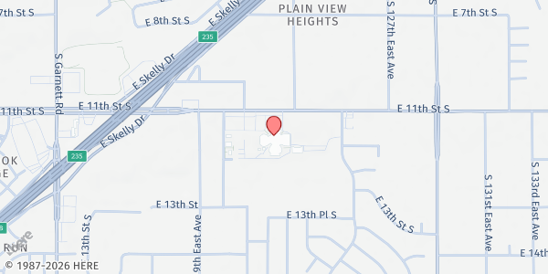 Map showing East Central High School at 12150 E. 11th St., Tulsa, OK
