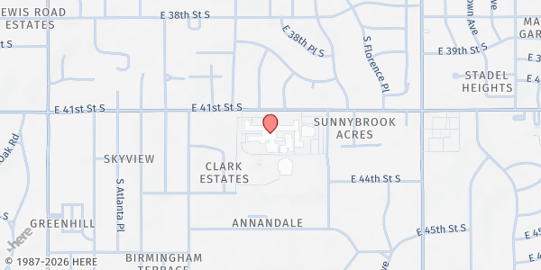 Map showing Edison Middle School / High School at 2906 East 41st St., Tulsa, OK