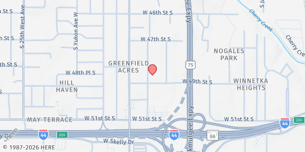 Map showing Food Pantry at Contact Church at 1529 W. 49th St., Tulsa, OK