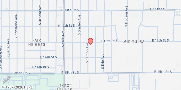 Map showing Harbor of Grace Church - Burkett Care Center at 1301 S. Canton Ave., Tulsa, OK