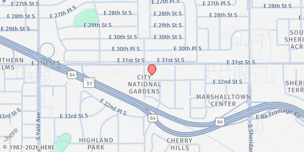 Map showing Highland Park Christian Church at 5744 E. 32nd St., Tulsa, OK