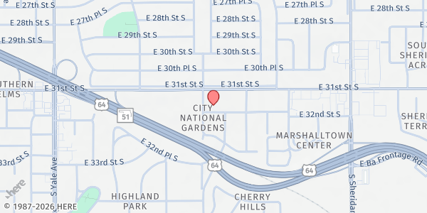 Map showing Highland Park Christian Church Food Pantry at 5744 E. 32nd St., Tulsa, OK