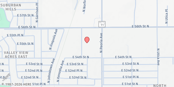 Map showing Holy Highway Evangelistic Center at 1019 E. 54th St. N., Tulsa, OK