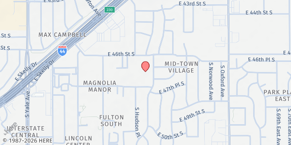 Map showing Islamic Society of Tulsa at 4630 S. Irvington Ave., Tulsa, OK