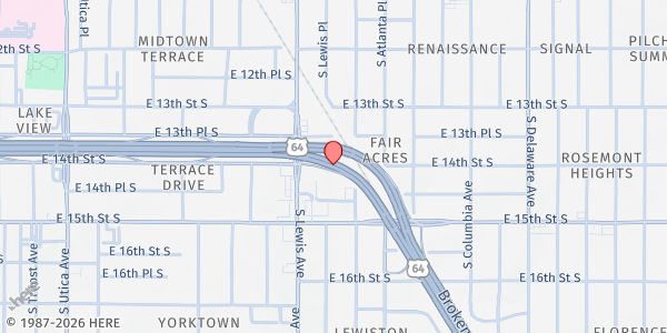 Map showing Kendall Whittier Food Pantry at Delivery for Kendall Whittier area, Tulsa, OK