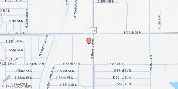 Map showing Kingdom of Faith & Deliverance at 5470 N Peoria, Tulsa, OK