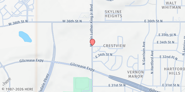 Map showing Latter House Family Outreach Ministries at 4663 M.L.K. Jr Blvd., Tulsa, OK