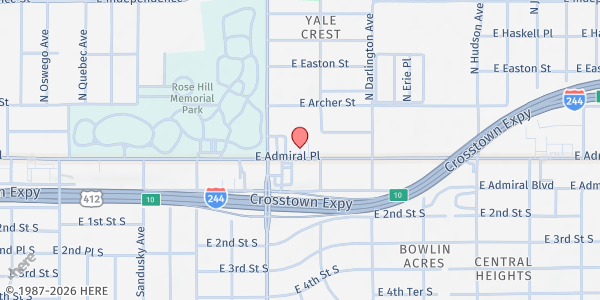 Map showing Manna House Ministries at 4921 E. Admiral Pl., Tulsa, OK