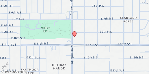 Map showing Memorial Drive Church of Christ at 911 S. Memorial Dr., Tulsa, OK