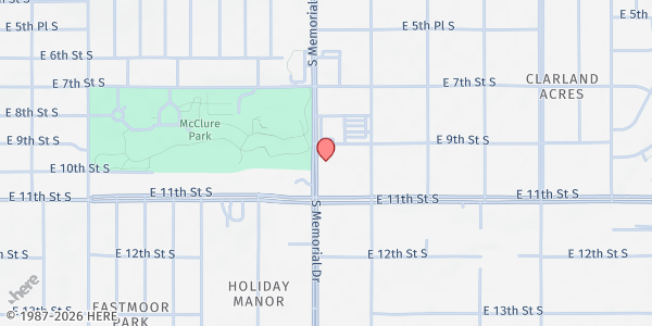 Map showing Memorial Drive Church of Christ Food Pantry at 911 S. Memorial Dr., Tulsa, OK