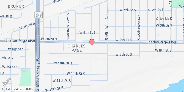 Map showing Neighbors Along The Line at 5000 Charles Page Blvd., Tulsa, OK