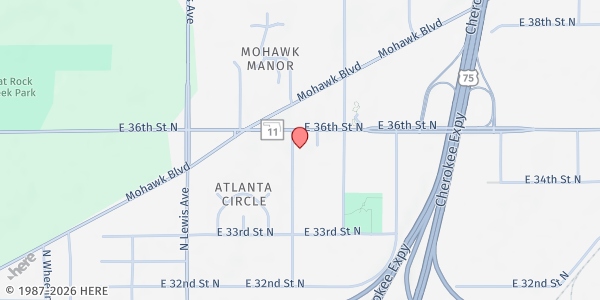 Map showing New Jerusalem Baptist Church at 3427 N. Birmingham Ave., Tulsa, OK