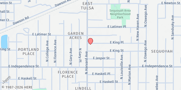 Map showing Nueva Esperanza UMC at 1027 N. Harvard Ave., Tulsa, OK