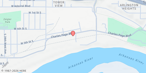 Map showing Restore Hope Ministries, Inc. at 2960 Charles Page Blvd., Tulsa, OK