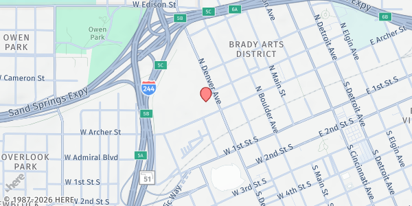 Map showing Salvation Army/Center of Hope at 102 N. Denver Ave., Tulsa, OK