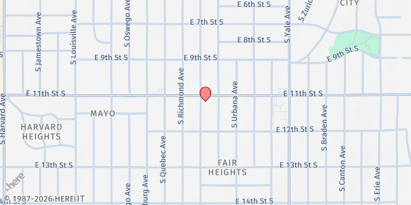 Map showing Sandusky Ave. Christian Church at 4424 E. 11th St., Tulsa, OK