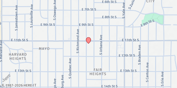 Map showing Sandusky Avenue Christian Church at 4424 E. 11th St., Tulsa, OK