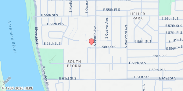 Map showing South Peoria Neighborhood Connection Foundation at 5780 S. Peoria Ave., Tulsa, OK
