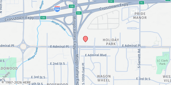 Map showing St. Mark's United Methodist Church at 10513 E Admiral Pl, Tulsa, OK