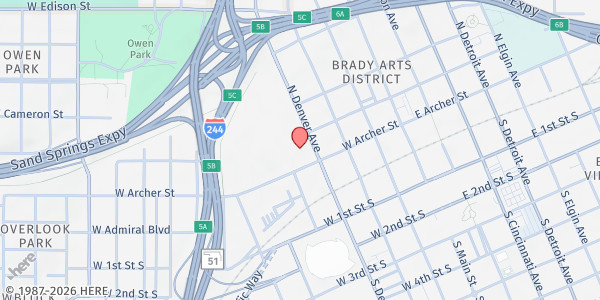 Map showing The Salvation Army - Center of Hope at 102 N. Denver Ave., Tulsa, OK