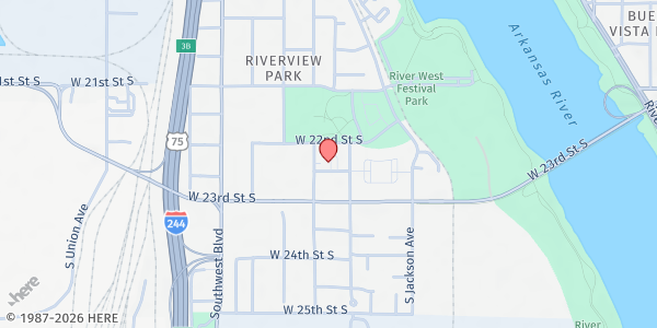 Map showing Tulsa Housing Authority - River West at 975 W 22nd Pl, Tulsa, OK