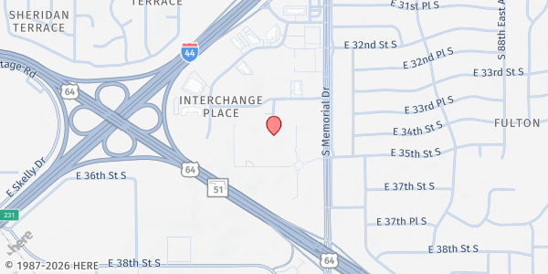 Map showing Tulsa Tech Lemley Memorial Campus at 3420 S. Memorial Dr., Tulsa, OK