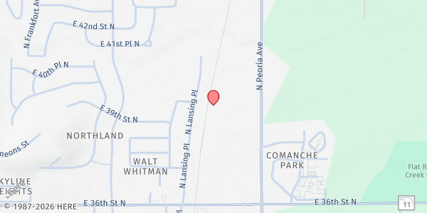Map showing Tulsa Tech Peoria Campus at 3850 N Peoria, Tulsa, OK
