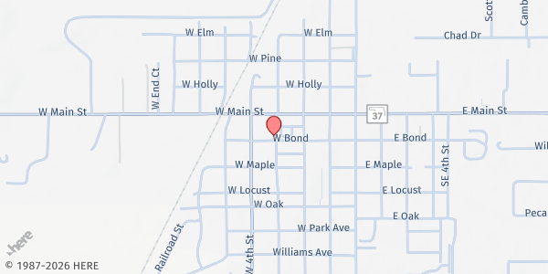 Map showing Tuttle Christian Church at 216 W Bond St, Tuttle, OK