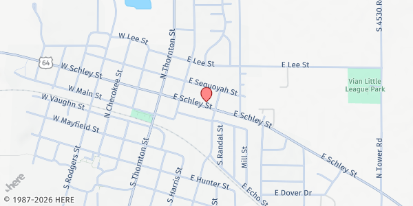 Map showing Vian Peace Center Pantry at 201 W. Schley St., Vian, OK