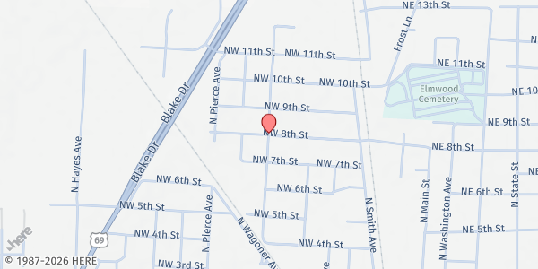 Map showing Wagoner Area Neighbors at 100 NW. 8th St., Wagoner, OK