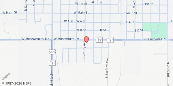 Map showing Opportunities Food Pantry at 117 W Russworm Dr, Watonga, OK