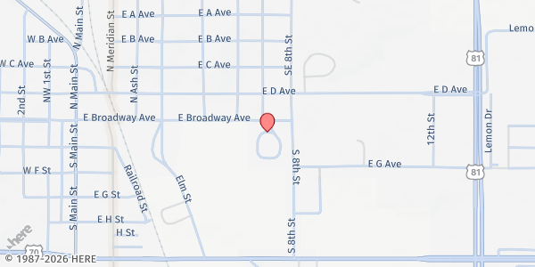 Map showing Jeffco Helping Hands at 100 Circle Dr, Waurika, OK