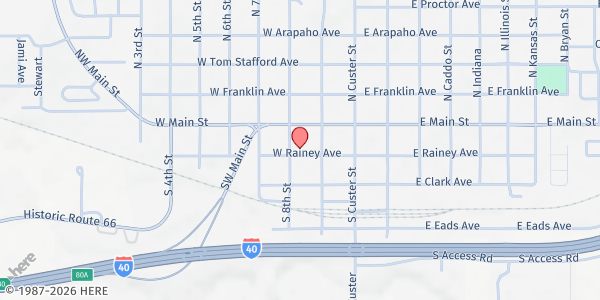 Map showing Connections Food & Resource Center at 122 S 8th St, Weatherford, OK