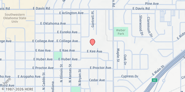 Map showing Saint Eugene's Catholic Church Saint Vincent de Paul Ministry at 704 N Bryan St, Weatherford, OK