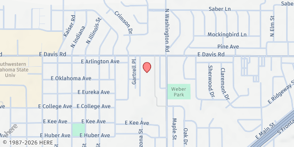 Map showing Southwest OK Community Action - Pioneer Center at 1000 Gartrell Pl., Weatherford, OK