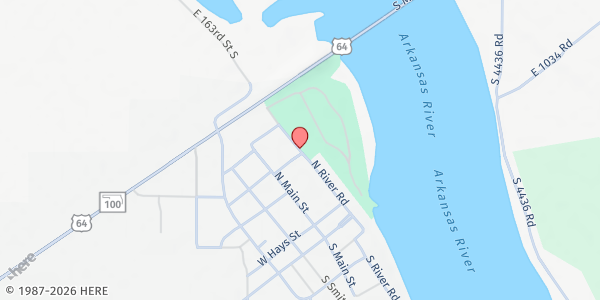 Map showing Catholic Charities Rural Outreach / Muskogee Co at 100 River Rd., Webbers Falls, OK