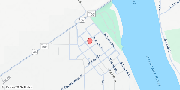 Map showing First Baptist Church Webbers Falls at 120 McCorkle St., Webbers Falls, OK