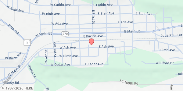 Map showing Calvary Food Pantry at 204 E. Ash Street, Wilburton, OK