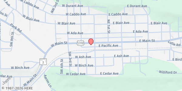 Map showing Catholic Charities / Wilburton at 110 W. Main St., Wilburton, OK