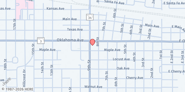 Map showing First Christian Church - Woodward Community Kitchen at 1316 9th St., Woodward, OK