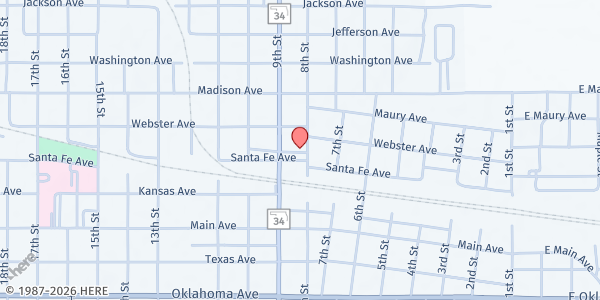 Map showing Hope Center Food & Resource Center at 810 Santa Fe, Woodward, OK