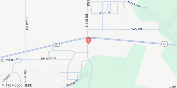 Map showing Faith Assemblies of God / Wyandotte Community Food Pantry at 14650 S 645 Rd, Wyandotte, OK