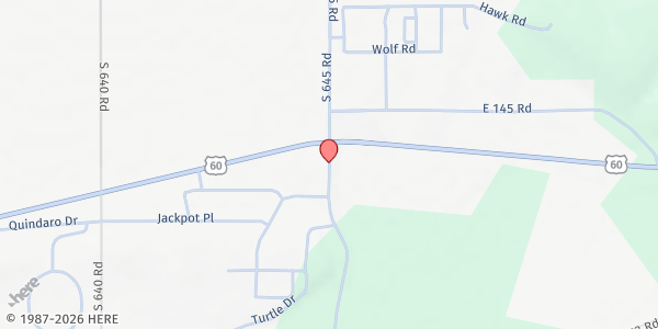 Map showing Faith Assembly of God at 14650 S. 645 Rd., Wyandotte, OK