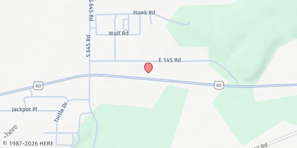 Map showing Wyandotte Nation at 64700 East Hwy 60, Wyandotte, OK