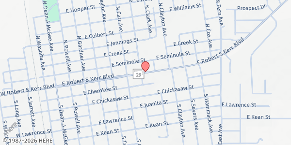 Map showing Eastern Gate Baptist Church at 1 Mile E of Town on Hwy 29, Wynnewood, OK