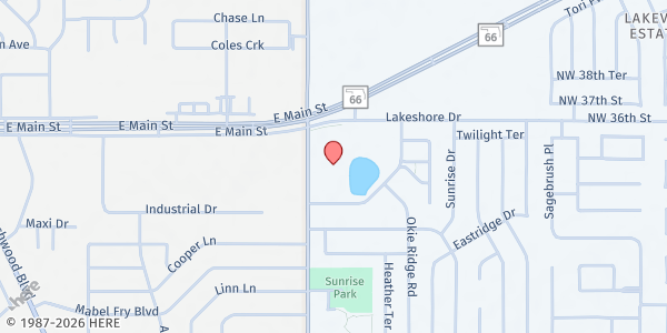 Map showing Dale Robertson Senior Center at 1200 Lakeshore Dr, Yukon, OK